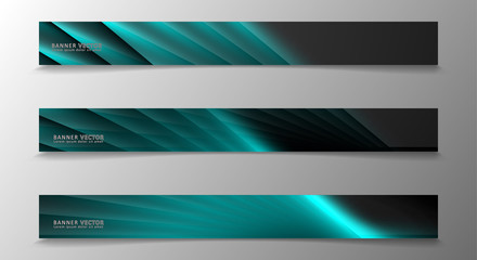 Fototapeta premium Banner collection, vector background with glowing neon blue stripes in a dark room.