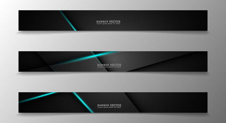 Fototapeta premium Banner collection, vector background with glowing neon blue stripes in a dark room.