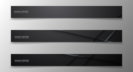 Banner collection, vector background with glowing neon gray stripes in a dark room.