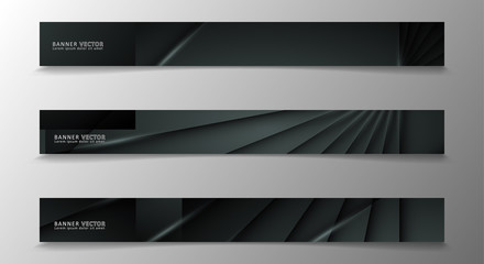 Banner collection, vector background with glowing neon gray stripes in a dark room.