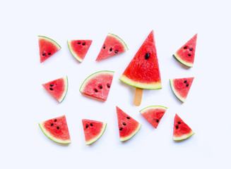 Fresh watermelon slices on white background.
