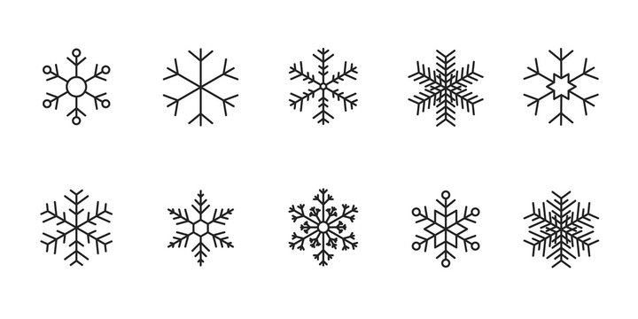 Set of black Snowflakes icons. Vector winter icons.