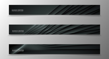 Banner collection, vector background with glowing neon gray stripes in a dark room.