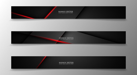 Banner collection, vector background with glowing neon red stripes in a dark room.