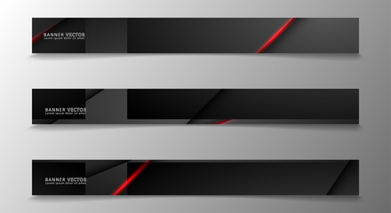 Banner collection, vector background with glowing neon red stripes in a dark room.