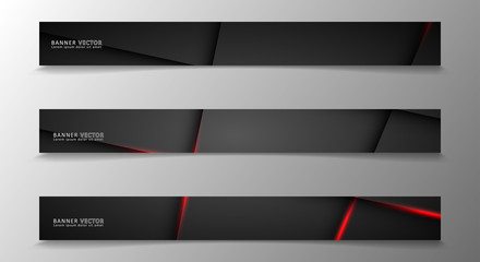 Banner collection, vector background with glowing neon red stripes in a dark room.
