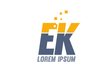 yellow blue EK E K alphabet letter logo company