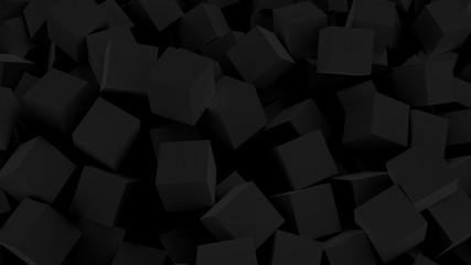 3d ILLUSTRATION, DARK GREY abstract crystal background, cube texture, wide panoramic for wallpaper