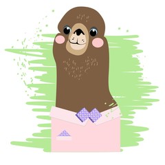 Lama, alpaca, children`s fairy-tale character, hand-drawn, vector image