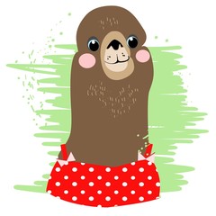 Lama, alpaca, children`s fairy-tale character, hand-drawn, vector image