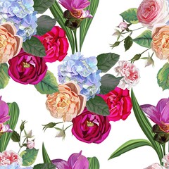 Rose and hydrangea floral bouquet - vector