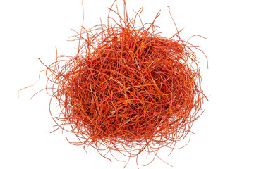 Naklejka premium Lot of whole red chili pepper threads heap flatlay isolated on white background