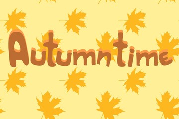 Autumn background, frame, and lettering autumn time, vector illustration
