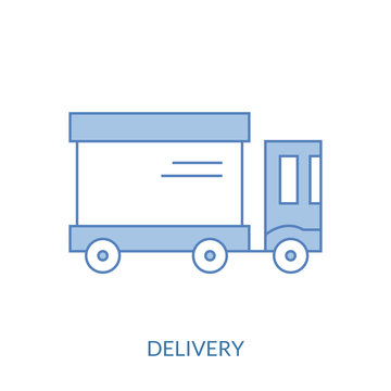 Fast shipping delivery truck outline icon in flat style. Vector line symbol