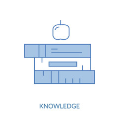 Exam preparation, education concept, stack of books with apple on top, linear icon