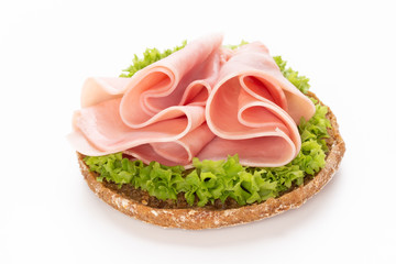 Sandwich with pork ham on white background.