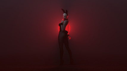 Fototapeta na wymiar Demon Vampire Bunny Girl in Black with Tights in a Red Foggy Void 3d illustration 3d render 