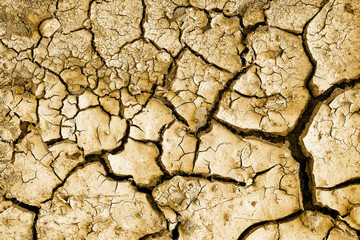 Cracked soil during a drought. Deep cracks in the land. The texture of the earth during drought. View from the top.