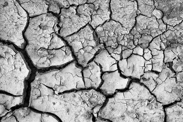 Cracked soil during a drought. Deep cracks in the land. The texture of the earth during drought. View from the top.