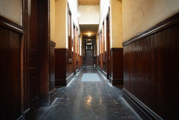 Long hallway in old vintage building