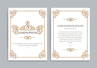 White vector greeting card with golden luxury frame template. Great for invitation, flyer, menu, brochure, monogram, background, wallpaper, decoration, packaging or any desired idea.