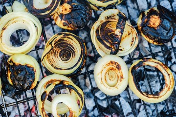 Onion closeup grilled food roasted,  background.
