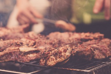 Summer nature grill bbq meat,  garden.
