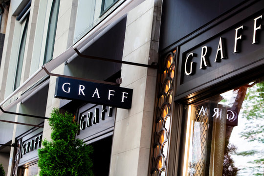 Detail of Graff Diamonds store in Zurich, Switzerland. It is a British multinational jeweller based in London founded at 1960.