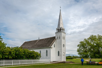 Fototapeta na wymiar Saint Antoine de Padoue Church located next to the Rectory in Batoche, saskatchewan