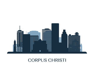 Corpus Christi skyline, monochrome silhouette. Vector illustration.