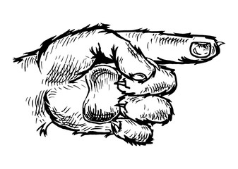 Pointing cat paw. Vector black vintage engraving sign