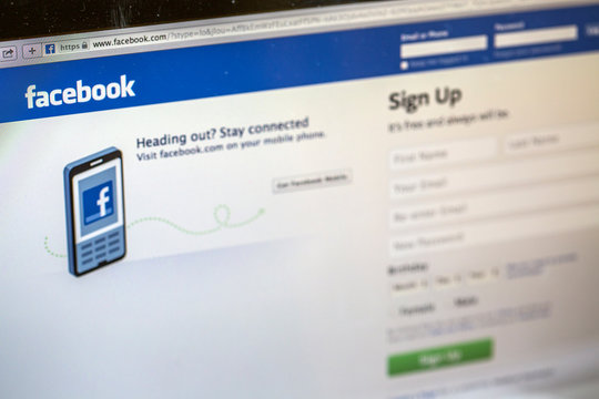 Detail of the Facebook web page on the computer screen. Facebook is an online social networking service founded at 2004 and headquartered in Menlo Park, California