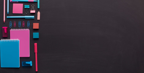 Blue and pink school stationery for boys and girls