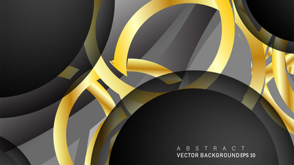 Vector background design that overlaps with gold ring color gradients on black space circles for text and background design
