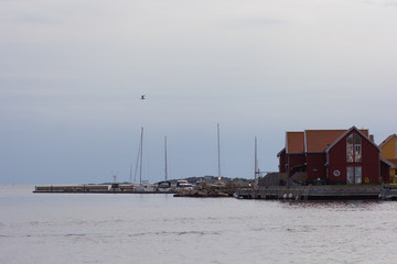 View on Island washed by sea with house in Hvaler Norway