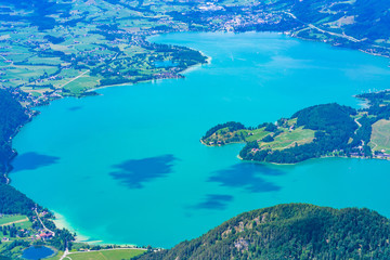 Obraz premium View of Mondsee lake from Schafberg mountain, Austria
