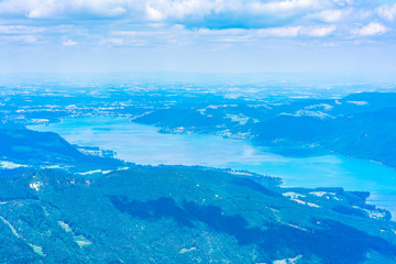 Fototapeta na wymiar View of landscape of Attersee lake from Schafberg mountain, Austria