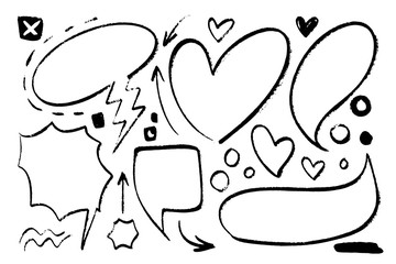 Hand drawn grunge frames various. Black chalk strokes as graphic resources. Black crayon backdrops with copy space.