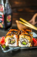 sushi rolls with red fish