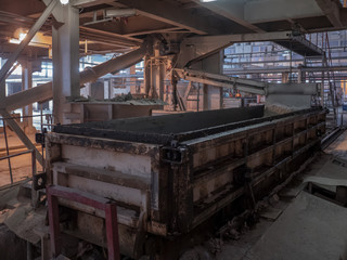 Plant for production of aerated concrete building blocks according to German technology..Equipment supplied by German company. Pipe, mixing drums, drying chambers, conveyors for moving