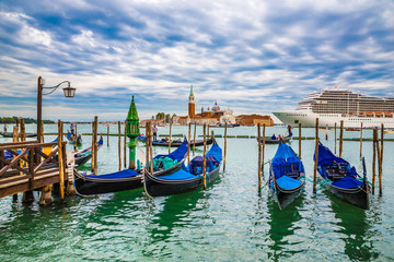 Fototapeta na wymiar Gondolas And San Giorgio Maggiore - Venice, Italy