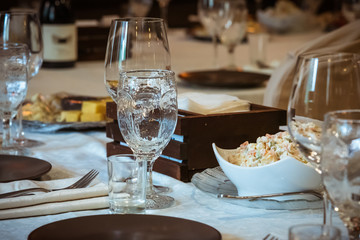 Table setting for a holiday before the arrival of people, selective focus