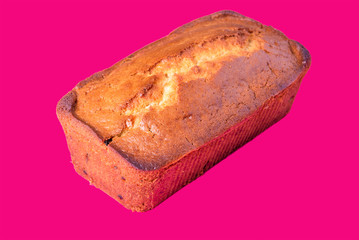 Homemade cake on a pink background close-up, isolated