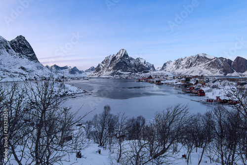Beautiful Landscape From Reine Fishing Village In Winter