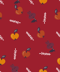 Autumn seamless pattern with apples and pomegranate fruits vector illustration.