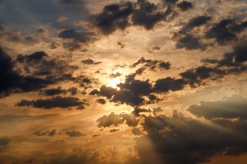 sunset or sunrise cloud sky and nature light,  sunlight yellow.
