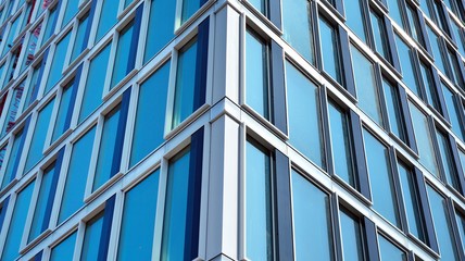  Modern office building with reflection in windows of building. New office building in the city center.