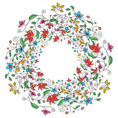 Round frame of red flowers