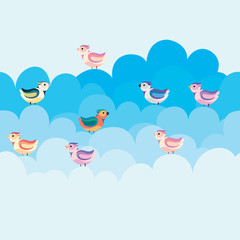 Birds sitting in the clouds seamless pattern