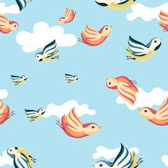 seamless pattern birds flying in the clouds